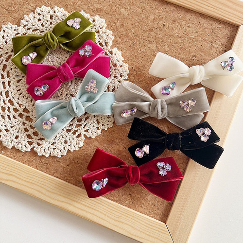 New retro elegant irregular velvet diamond bow children's side clip hair accessories headwear