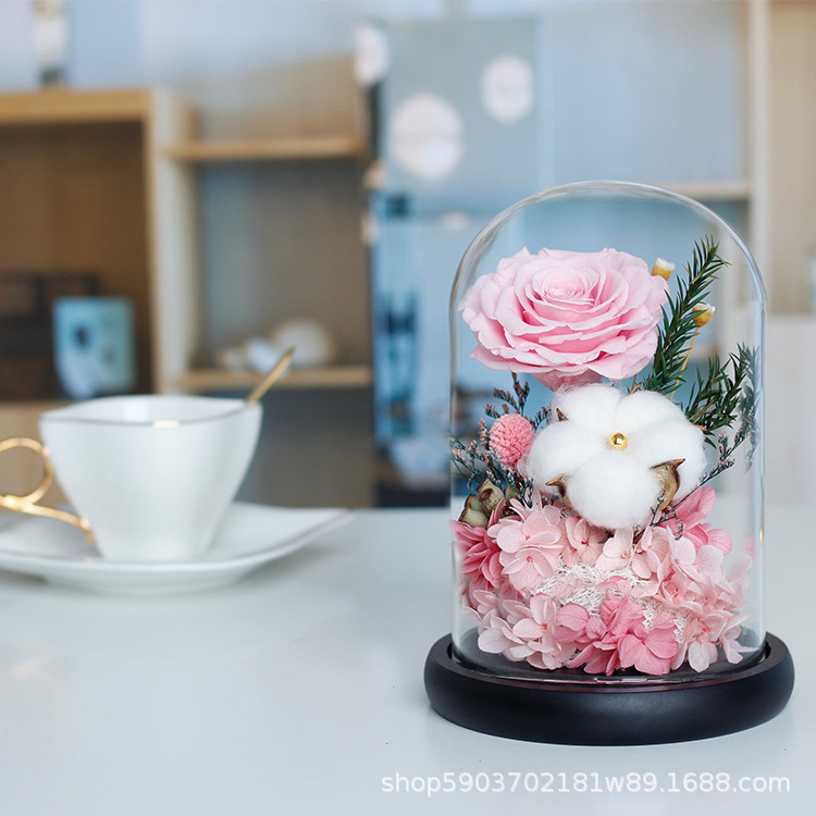 Día de San Valentín Rosa regalo para novia al por mayor regalo del Día DE LA Madre acompañada cubierta de vidrio Yunnan Yongsheng flor producto terminado