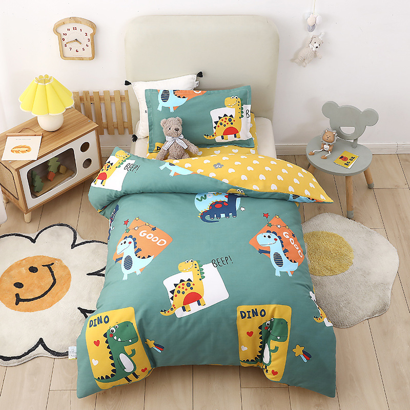 Juego de cama de jardín de infantes de algodón de tres piezas con estampado de algodón de seis piezas