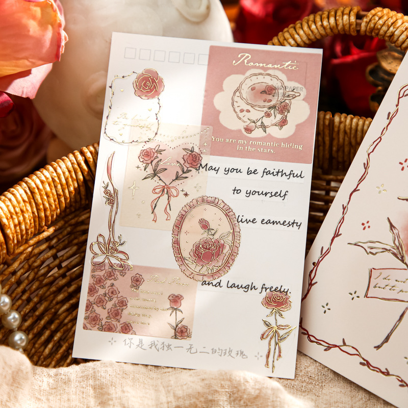 Papel Sr. Tarjetas postales de colección de estampado rosa poesía romántica tarjeta de felicitación caja de regalo de tarjetas