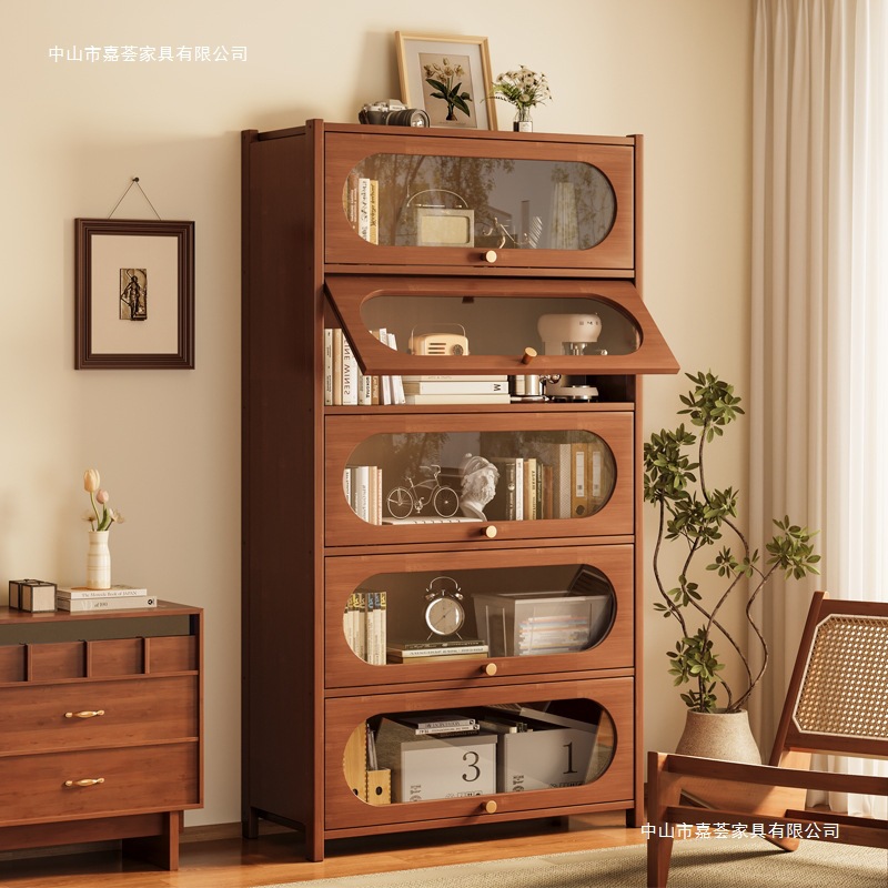 Bookshelf Rack Floor-Standing Living Room Simple Storage Cabinet Wall-Mounted Bedroom Display Cabinet with Door Storage Dust-Proof Bookcase