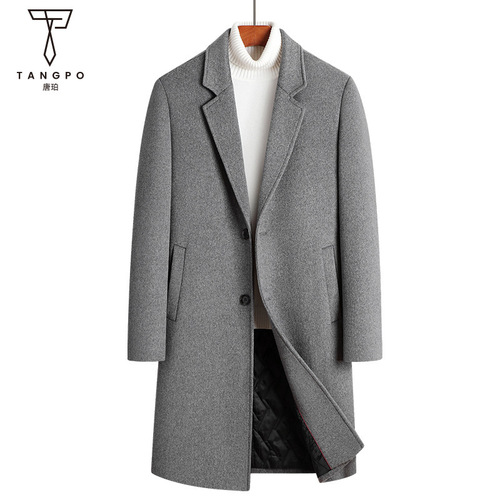 Mid-length wool coat for men, suit collar casual woolen coat, men's outerwear, large size, padded and thickened coat