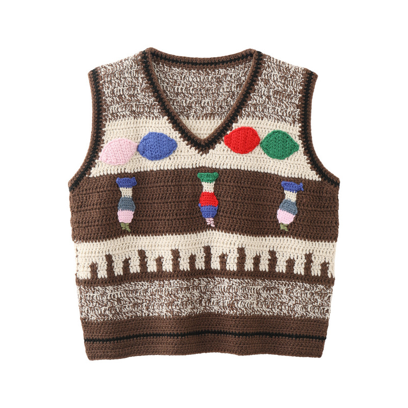 2025 Autumn and Winter New Designer Style Handmade Crochet Knitted Vest for Women Retro Artistic Style Sweater Vest