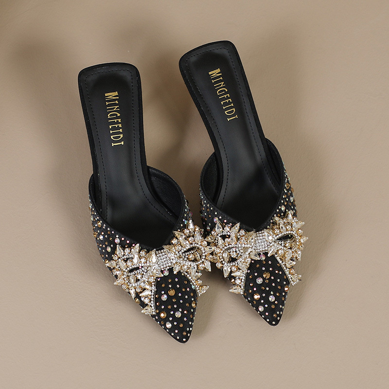 Arco de diamante zapatillas de tacón alto zapatillas de moda de verano, zapatillas de tacón delgado, estilo francés, zapatillas de mujer. image 7