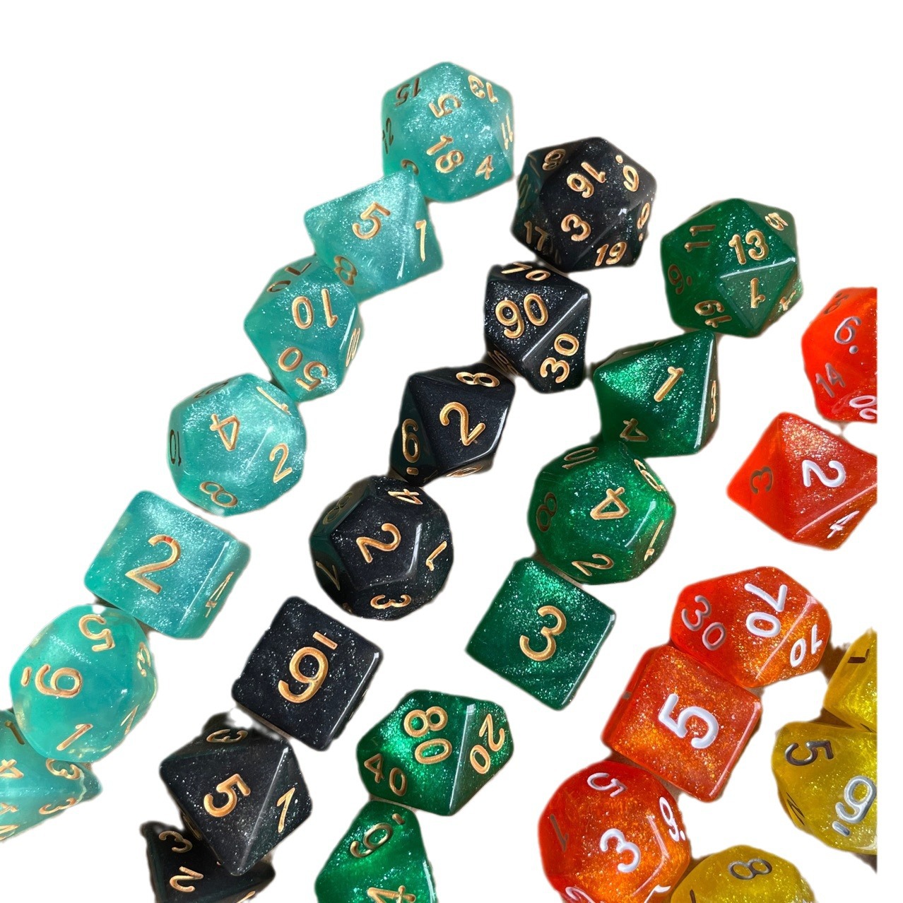 Juego de mesa de 7 piezas de dados de dos colores, juego de mesa de varios caras con brillo, cielo estrellado, juego de cartas, combinación de dados transfronterizos