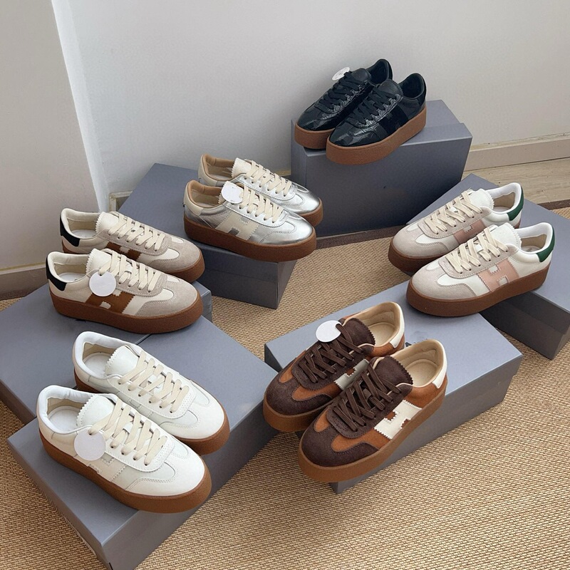 Tan Jianci's Same Style Hogan Genuine Leather Thick-Soled Color-Blocked German Training Shoes for Women, Lace-Up White Sneakers, Biscuit Shoes, Casual Sports Shoes Tan Jianci's Same Style Hogan Genuine Leather Thick-Soled Color-Blocked German Training Shoes for Women, Lace-Up White Sneakers, Biscuit Shoes, Casual Sports Shoes
