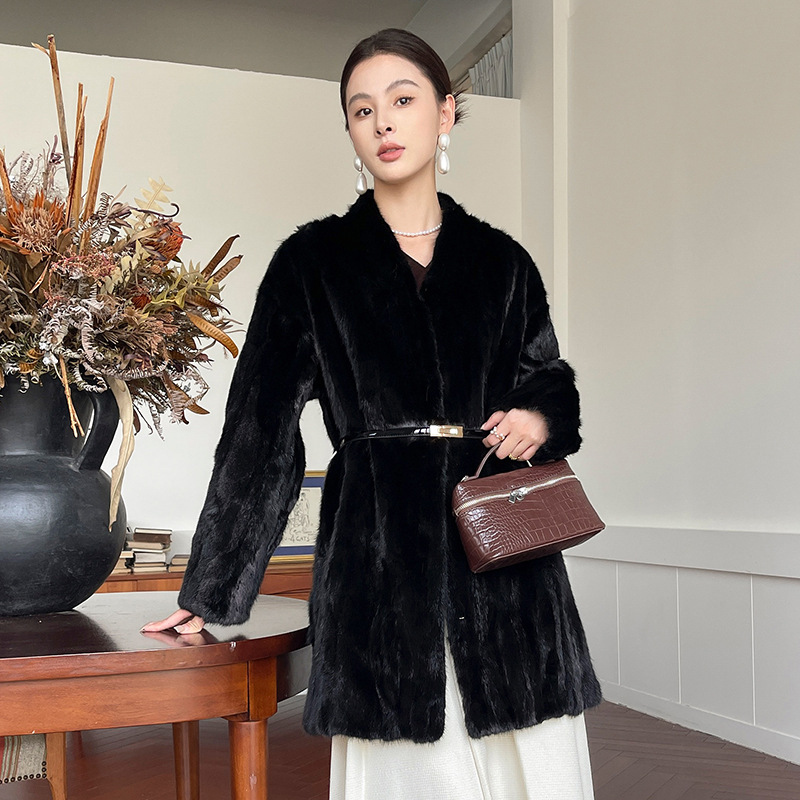 海宁2025冬新款进口貂皮大衣女真貂水貂毛外套裘皮拼貂皮草年轻款