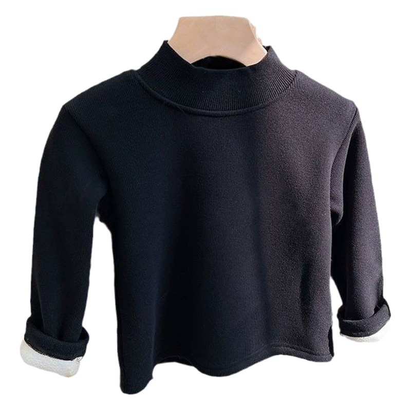 Детский свитер с высоким воротом на флисовой подкладке, осенне-зимний свитер в Корейском стиле, мужской и женский цельный бархатный внутренний верх, модный в западном стиле