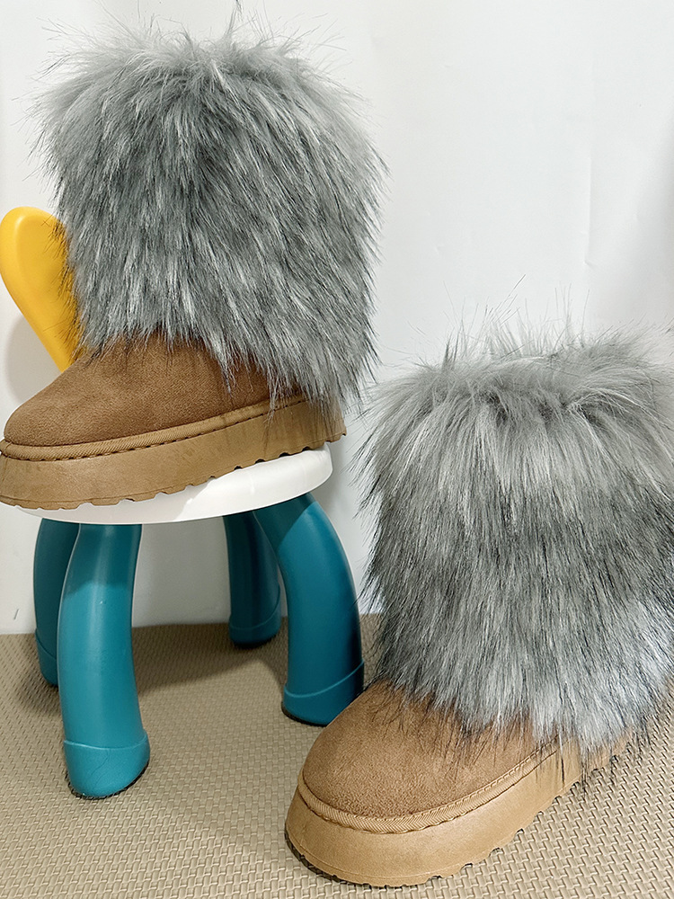 2024 botas de lana de tacones altos, zapatos de invierno para mujeres, botas de nieve de lana de alto perfil