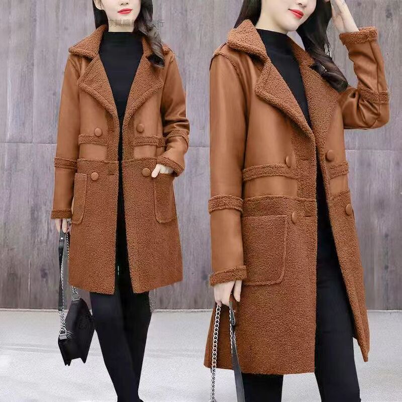 2024 New Arrival Windbreaker Women's Lamb Fleece Haining Leather Women's Casual Teddy Fleece Double-sided Wear Mid-length Jacket