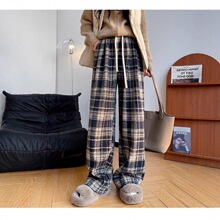 Christmas plaid pants for women with plush wide leg pants