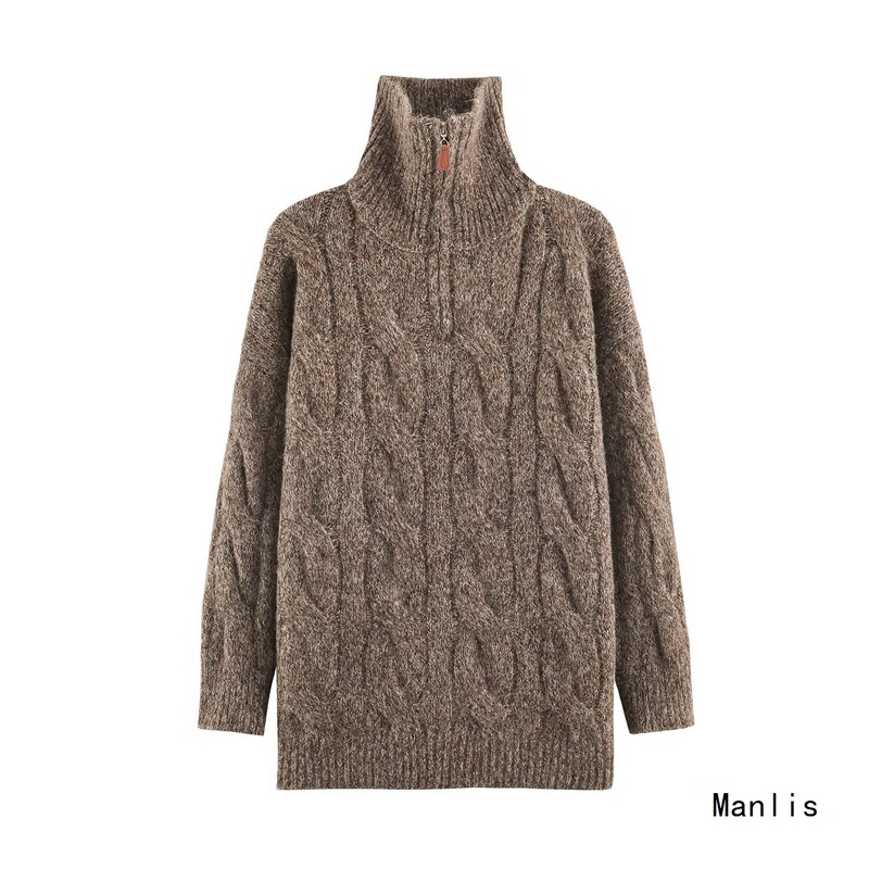 ins cross-border European and American style 2026 new fashion elegant commuter retro twisted half-zip pullover knitted sweater ins cross-border European and American style 2026 new fashion elegant commuter retro twisted half-zip pullover knitted sweater