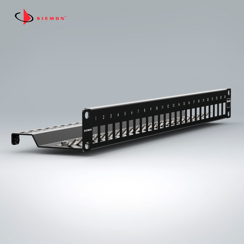 Siemon Cat6A Zmax Shielded 24-Port Quick-Connect Patch Panel Empty Rack Tm-Pnlz-24-01 Siemon Cat6A Zmax Shielded 24-Port Quick-Connect Patch Panel Empty Rack Tm-Pnlz-24-01