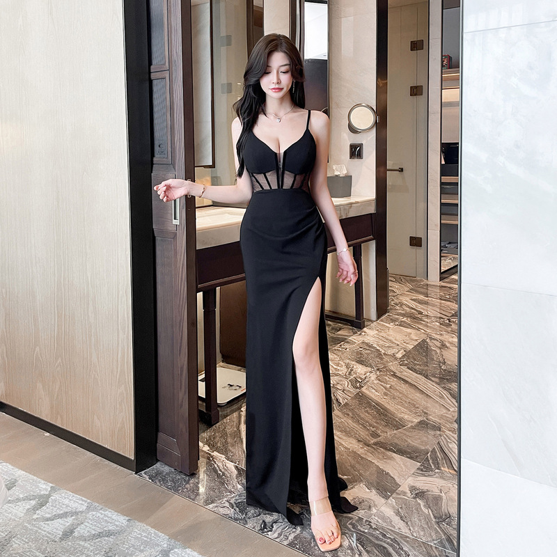Sexy Deep V-Neck Bodycon Slit Evening Dress, Nightclub Backless Slimming Floor-Length Gown, Banquet Toast Dress Sexy Deep V-Neck Bodycon Slit Evening Dress, Nightclub Backless Slimming Floor-Length Gown, Banquet Toast Dress