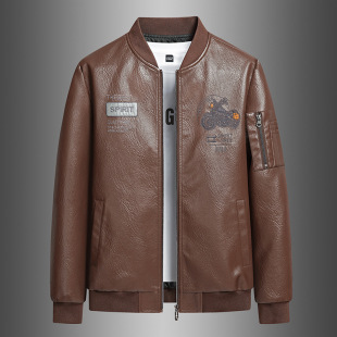 2025 Spring and Autumn New Leather Men's Business Casual Short Vertical Collar British Style Motorcycle Leather Jacket Coat Trendy