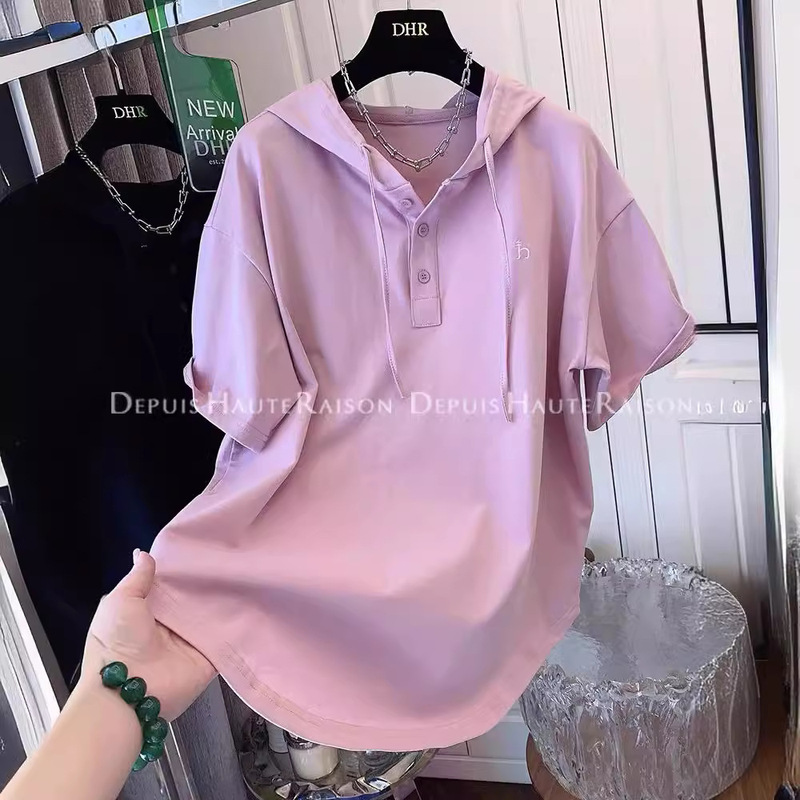 Oversize 150.00kg Sports Casual Style Embroidered Alphabet Hoodie Short-sleeved T-shirt Top Women's Loose Meat Covering chubby girl Oversize 150.00kg Sports Casual Style Embroidered Alphabet Hoodie Short-sleeved T-shirt Top Women's Loose Meat Covering chubby girl