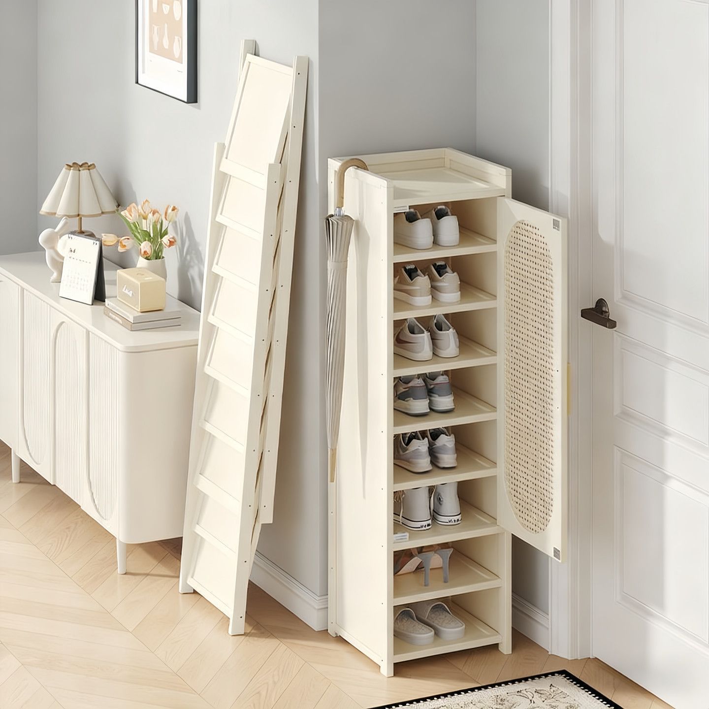 Indoor Multifunctional Folding Shoe Cabinet Entry Door Multi-Layer Storage Rack Plastic Rattan Door Home Shoe Rack Rental Dormitory