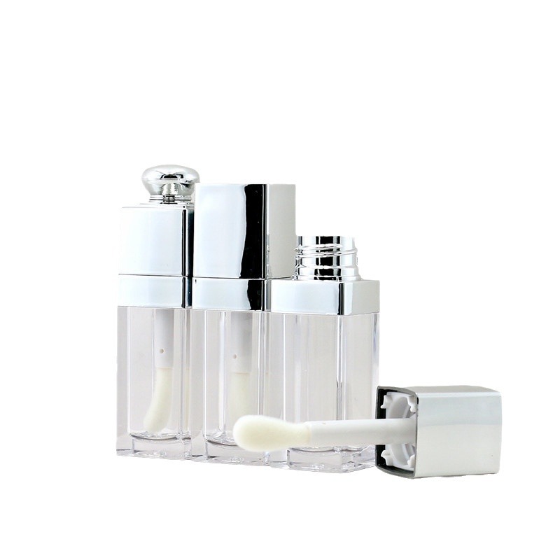 En stock cabeza de cepillo grande cuadrado tubo de brillo de labios de plata tubo vacío 10ml tubo de esmalte de labios de gran capacidad de envases cosméticos al por mayor