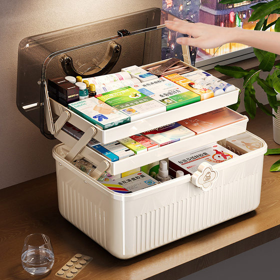 Three-layer Folding Medicine Box Large Household Medicine Medicine Box Medical First Aid Classification Medicine Box Portable First Aid Box