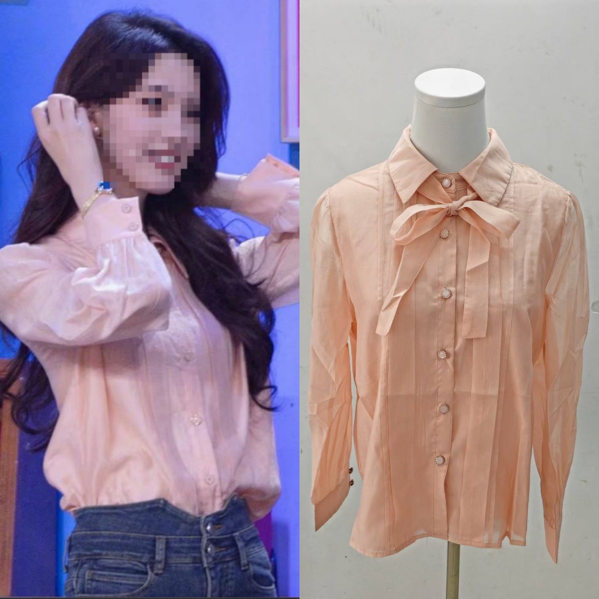 Long-Term In-Stock 2025 Autumn Chen Yao Style Pink Shirt for Women, Polo Collar, Age-Reducing, Versatile, Slimming Shirt for Women