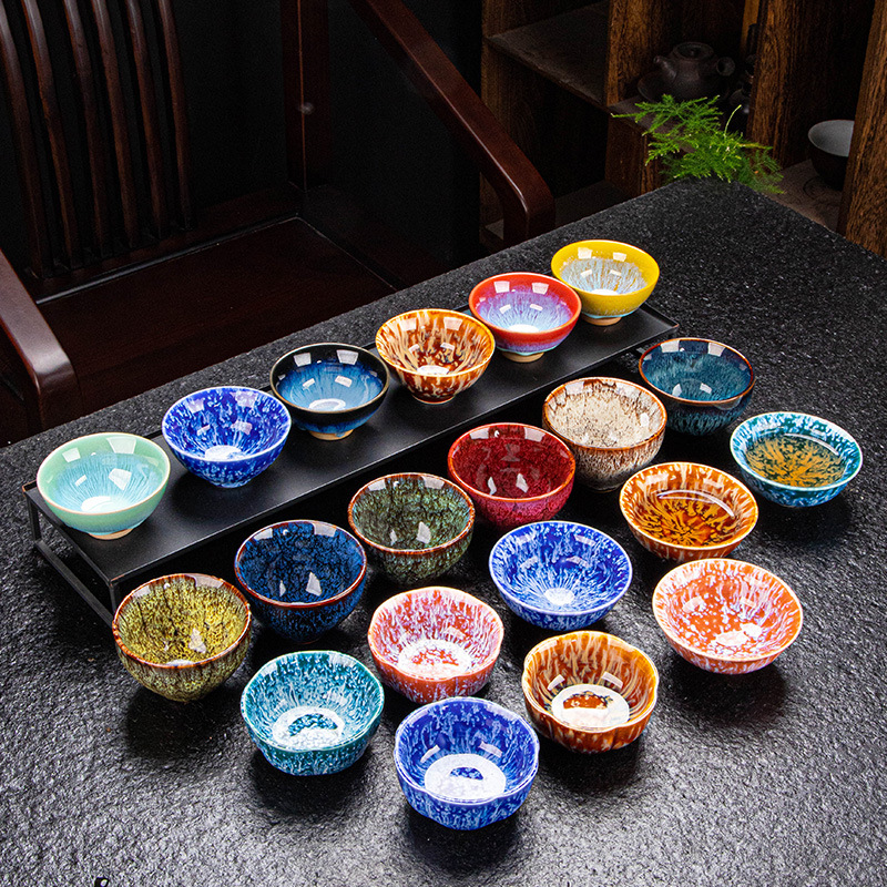 Single Cup Sha Jin Cup Ice Cracked Tea Holder Master Single Cup Kung Fu Tea Cup Tea Set Building Cup Tea Tasting Cup Tianmu Glaze Buckle Cup