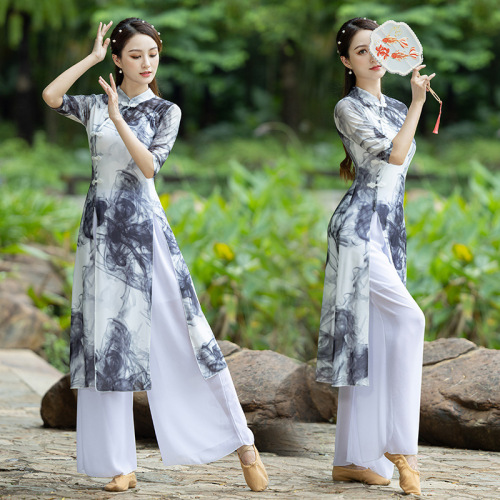 Square dance new classical dance folk dance cheongsam T stage show body rhyme performance practice dance mesh gauze women's suit