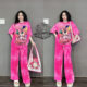 Cross-border foreign trade tie-dyed fashion suit women's summer loose cartoon printed short-sleeved wide-leg pants casual two-piece suit fashion