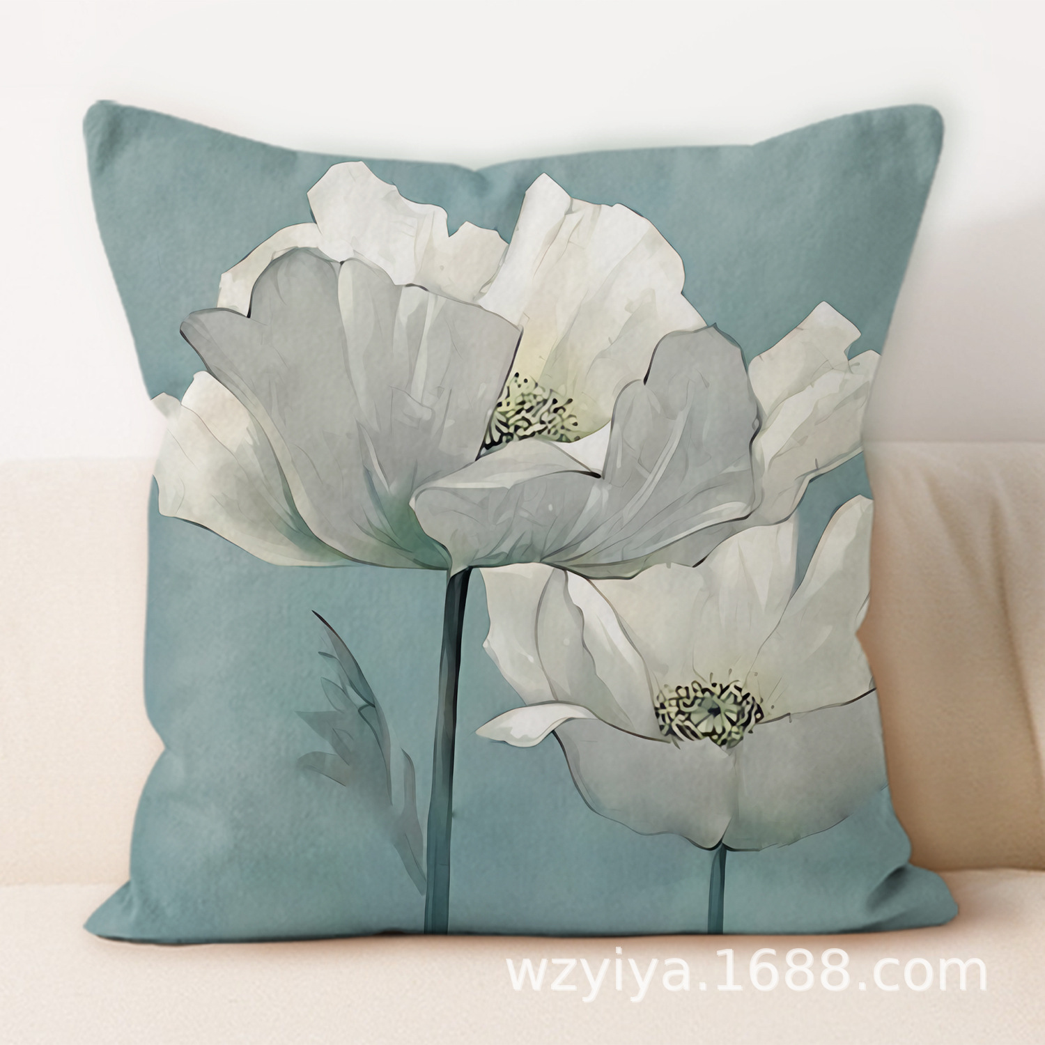 Arte complejo flores plantas verdes funda de almohada sala de estar sofá cojín de coche transfronterizo