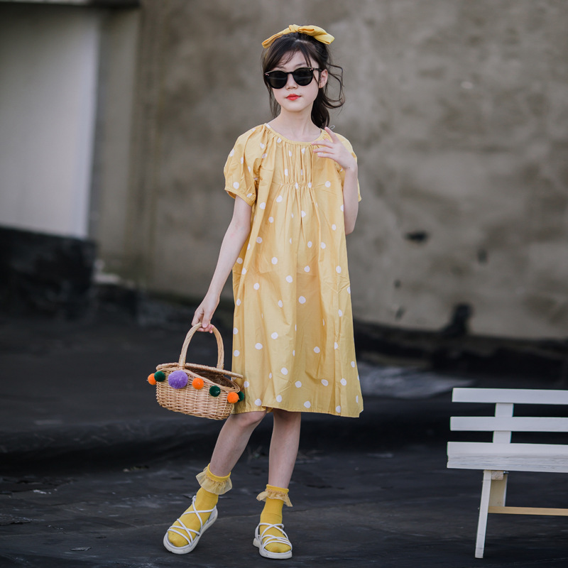 Vestido de verano para niñas, estilo coreano, holgado, para niñas mayores, vestido de lunares moderno para niñas, verano 2024