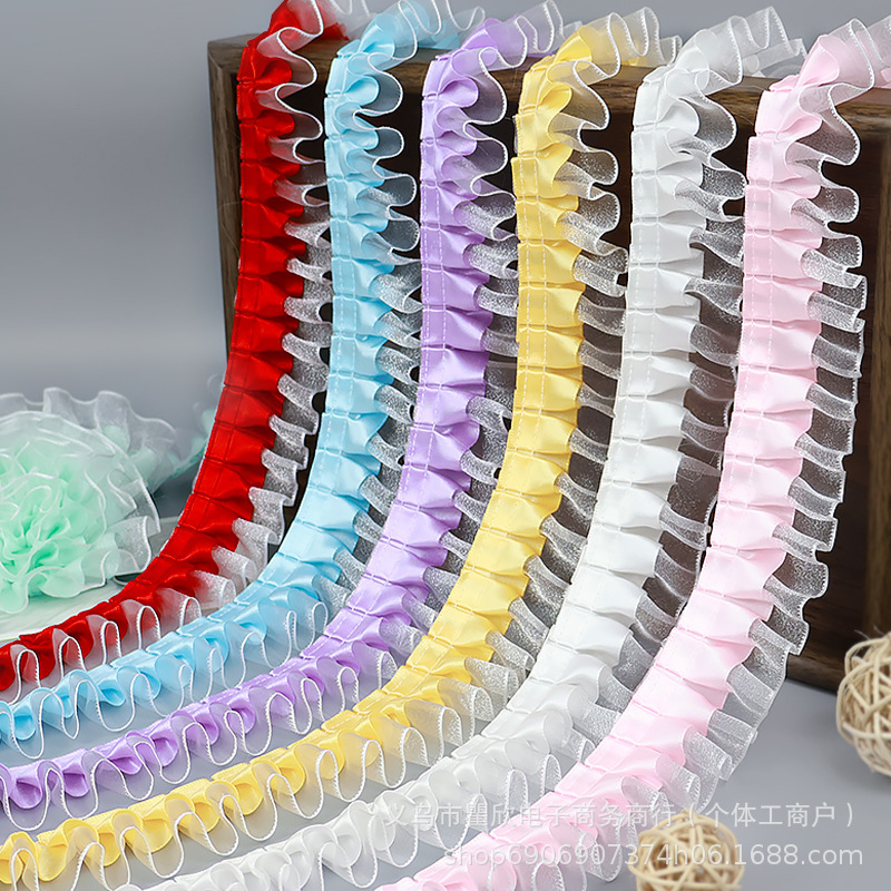 Double-Layer 4cm Pleated Polyester Chiffon Edge Accessories Cuffs Handmade DIY Lace Heart Transparent Fan Material