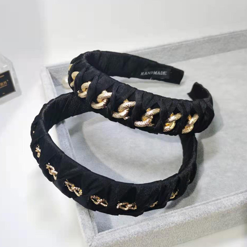 韓版ins發飾合金鏈條發箍編織寬邊打結頭箍複古黑色發卡洗臉發箍
