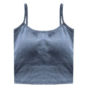 Korean-style Explosive Pure Cotton Sling Beautiful Back Vest One-piece Pure Color Outer Wear Base Short Top with Chest Pad
