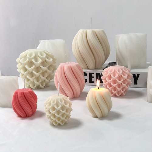 Renshan Striped Wave Ball Scented Candle Silicone Mold DIY Morning Glory Ball Candle Glue Handmade Soap Mold