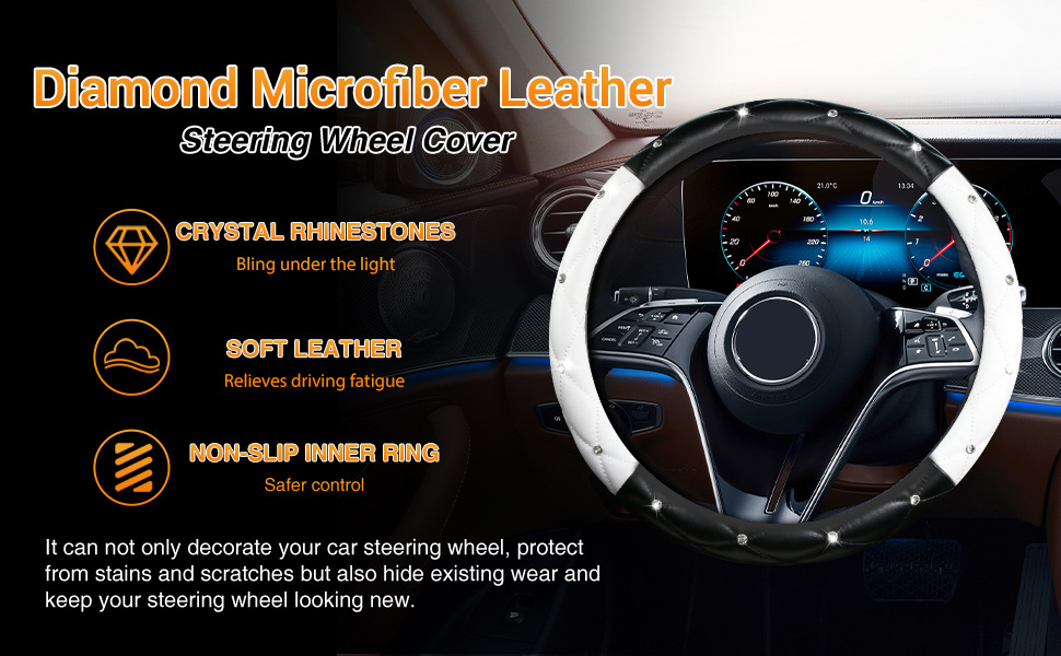 Factory Direct Sales Amazon Car Diamond-Studded Steering Wheel Cover, Universal for All Seasons, Soft Leather Anti-Slip Rhinestone Handle Cover
