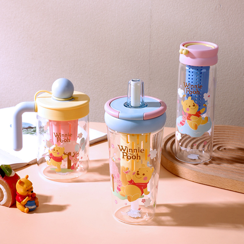 Taza de vidrio de separación de té Stitch nueva taza de paja de vidrio de borosilicato taza de té de dibujos animados taza de agua con fugas de té