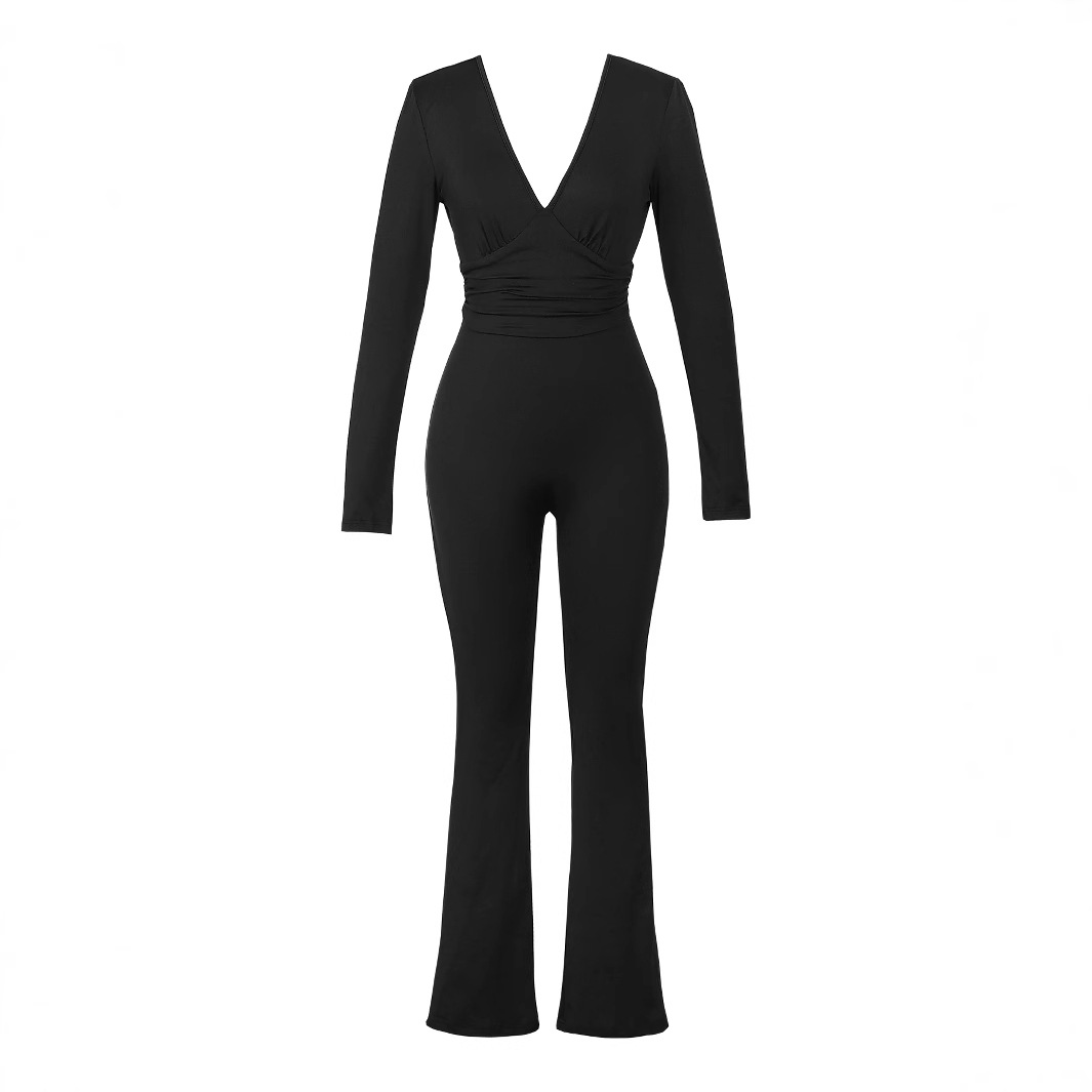 2025 primavera y verano estilo europeo y americano transfronterizo ropa femenina delgada elevación de cadera sexy cuello en V con espalda abierta mangas largas pie-corted jacket mujer image 5