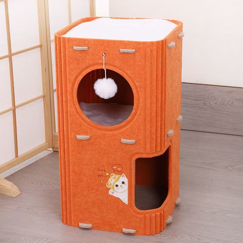 Casa para gatos de varias capas, marco para trepar para gatos, árbol para gatos, agujero para árbol para gatos en una pieza, caja para gatos cerrada con doble raspado universal en todas las estaciones en invierno