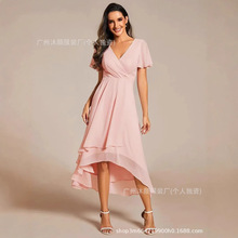 跨境爆款2025独立站欧美连衣裙亚马逊女装V领性感A字裙高级感中裙