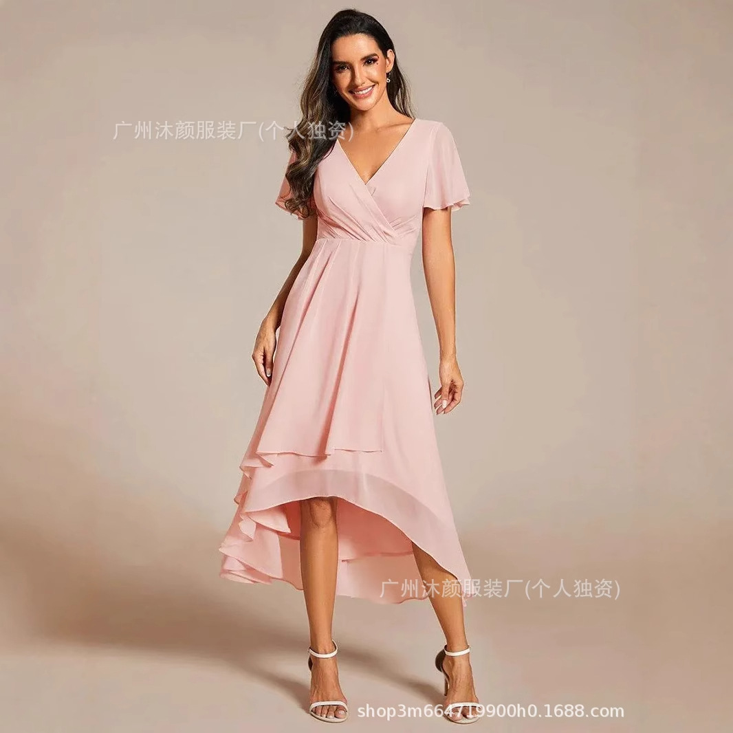 跨境爆款2025独立站欧美连衣裙亚马逊女装V领性感A字裙高级感中裙