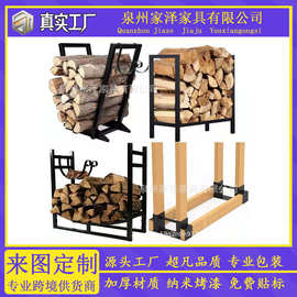 跨境专供简约柴火架重型木柴架室内室外柴火架储木架置物架移动架
