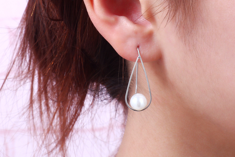 Geometric Pattern 925 Sterling Silver Geometric Artificial Pearls Casual Simple Style Streetwear Drop Earrings For Women's
