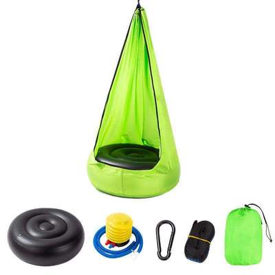 新款兒童吊椅歐美便攜降落傘布秋千床室內庭院創意款帶充氣墊吊椅