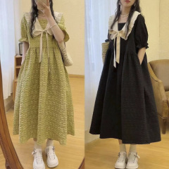 夏の女性のための大きいサイズのフランスの人形の襟のドレス、太くて緩い痩身スカート、お腹をカバーし、肉を隠し、年齢を減らすロングスカート