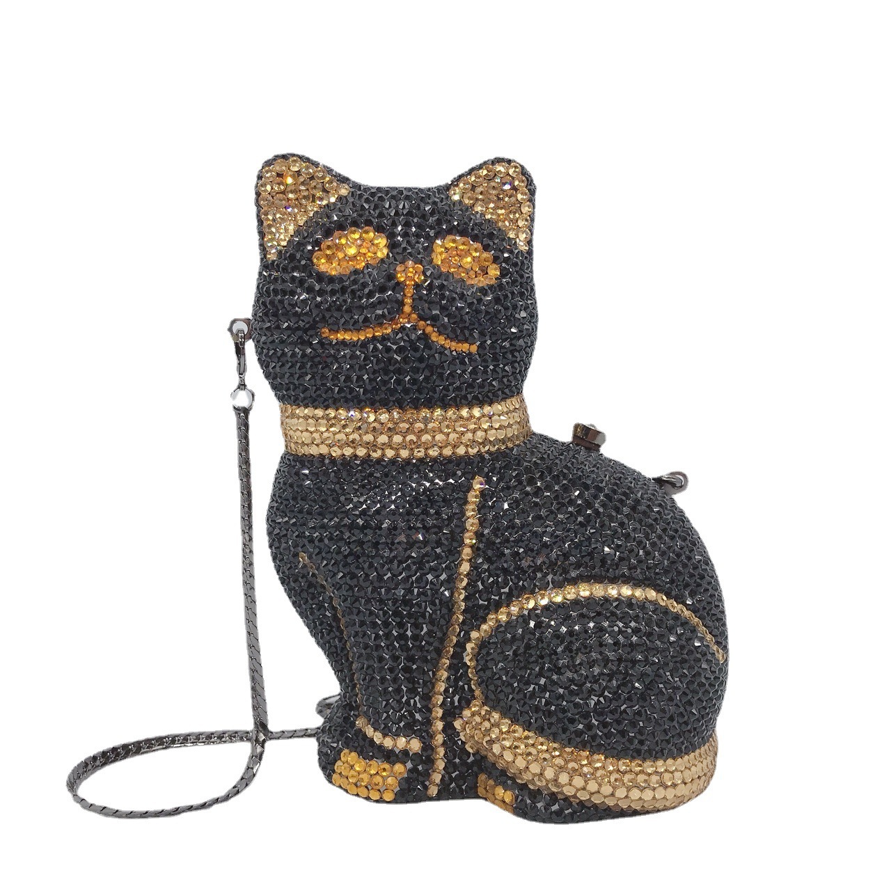 Gato con diamantes bolsas de cena, animales de banquete europeos y estadounidenses, bolsas de mano de diamantes, vestidos transfronterizos, bolsas de mujer, caja dura, embrague gato