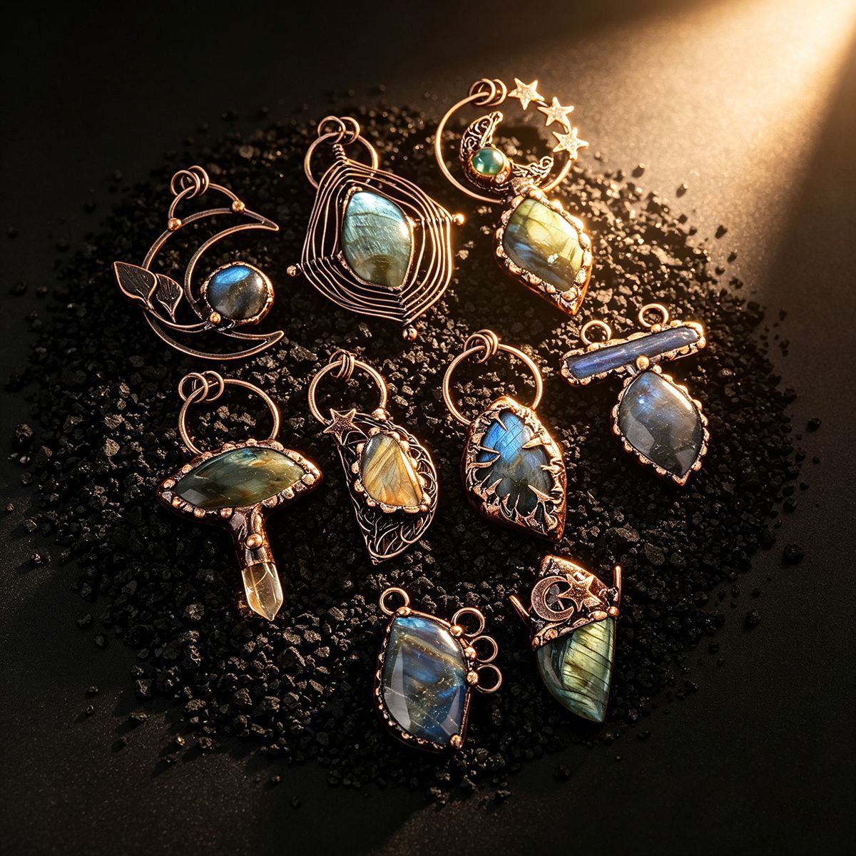 Colar com pingente de labradorita estilo vintage bronze_voghion.com