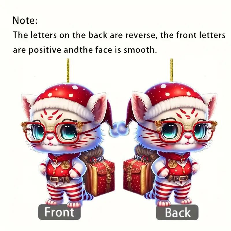 Nuevo acrílico plano transfronterizo adorable gatito colgante de árbol de Navidad decoración del hogar regalos navideños image 5