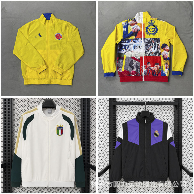 Double-sided football jacket, hooded windbreaker, Real Madrid, Barcelona, Miami sports training suit, hoodie set Double-sided football jacket, hooded windbreaker, Real Madrid, Barcelona, Miami sports training suit, hoodie set