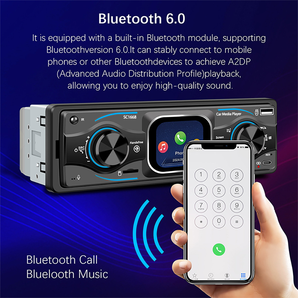 Car Bluetooth Mp3 Lossless Music USB Card Player Fm Radio Smart Touch Small Screen 12V Universal