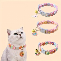 猫のカラフルなレースの花の首輪犬の高級アクセサリー小型犬の首輪ベル首輪調節可能な卸売