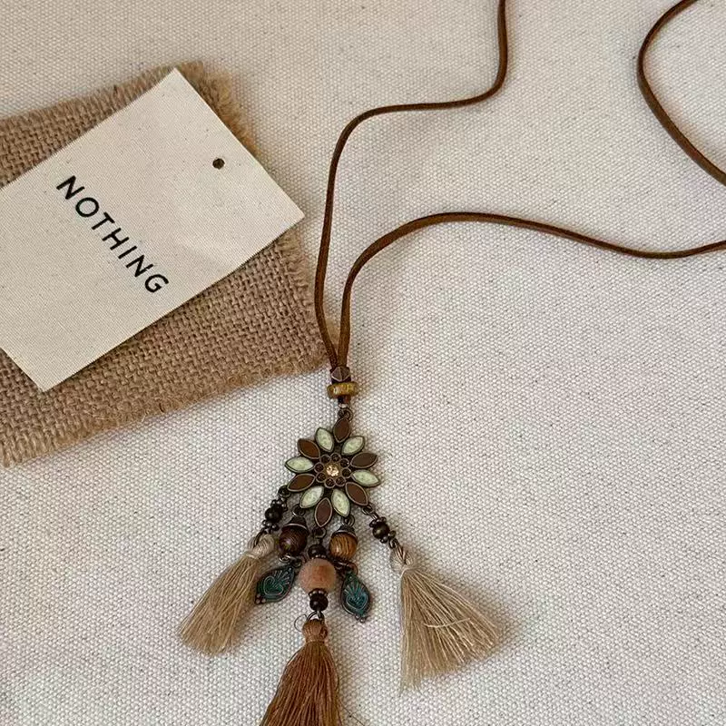 Long retro ethnic necklace, sweater, chain, accessory, Chinese style, ethnic style, boho style